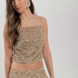 Top paillette beige lez a lez