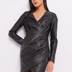 Vestido plisado eco piel Denny