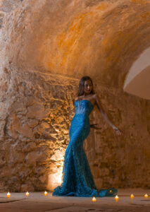 Vestido corsé purpurina azul