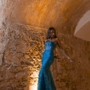 Vestido corsé purpurina azul