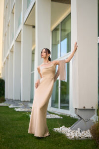 Vestido satinado Champán Phard