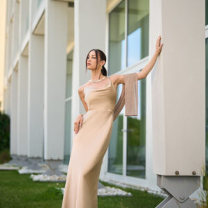 Vestido satinado Champán Phard