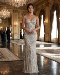 Vestido joya cristal plata