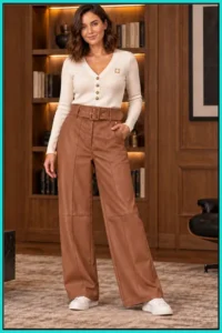 Pantalón ecopiel cinturón Foursoul